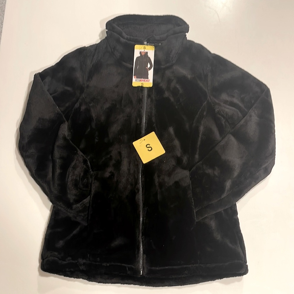 32 DEGREES HEAT BLACK PLUSH FUR JACKET. SIZE: Small